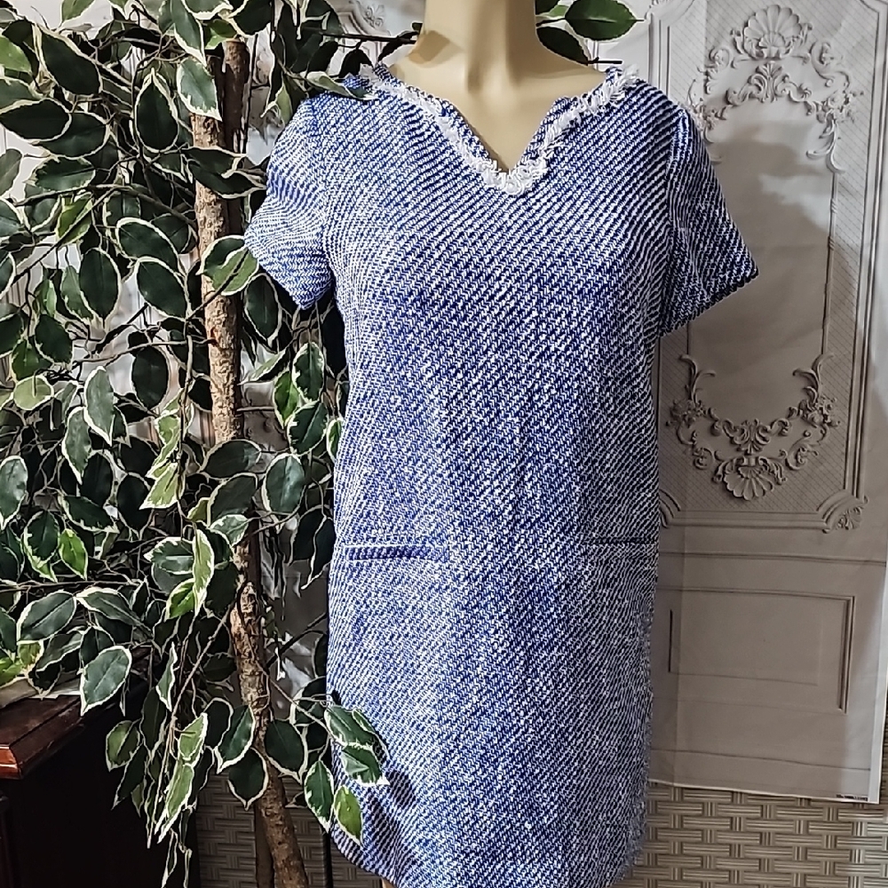 Kate Spade NWOT Graphic Tweed Woven Blue  Dress with 8